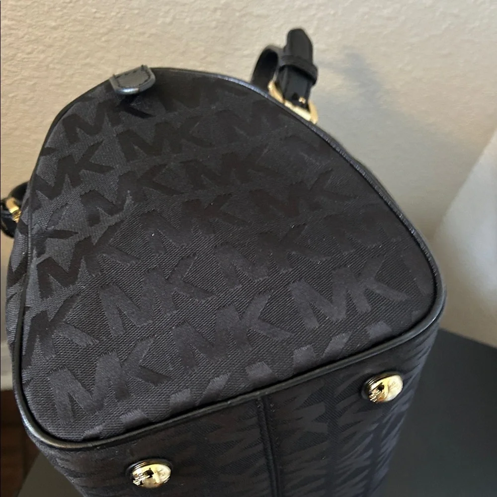 Michael Kors Black Canvas MK Logo Satchel - Picture 7 of 11